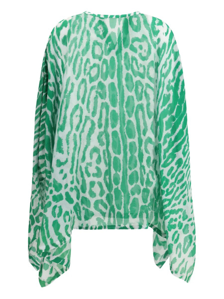  Tom Ford Leopard Print Silk Top - Green 