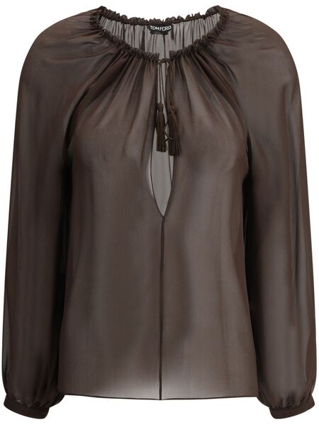  Tom Ford Long-sleeve Silk Blouse - Brown 