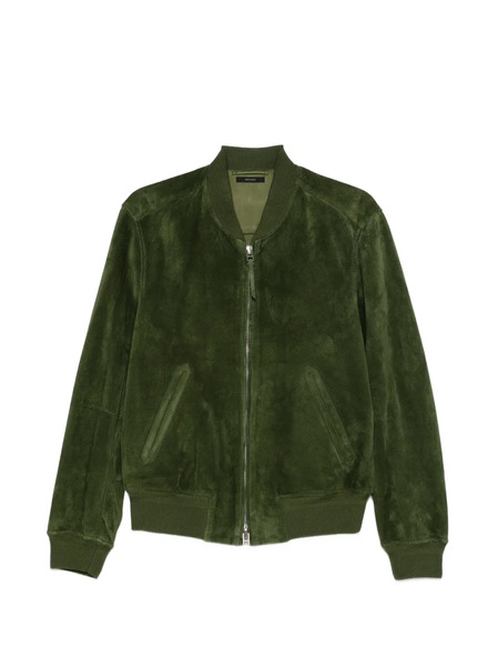  Tom Ford Perforated Suede Bomber Jacket - Green 