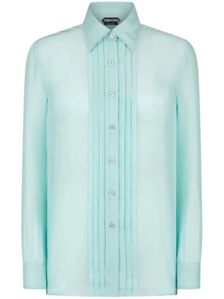  Tom Ford Plissé-detail Silk Shirt - Blue 