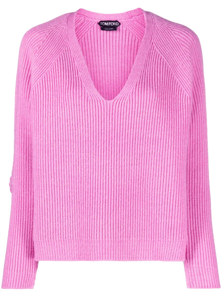  Tom Ford Ribbed V-neck Jumper - Pink 