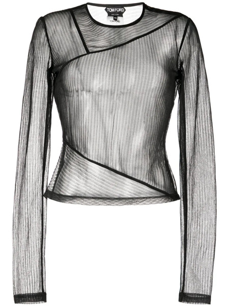  Tom Ford Sheer Ribbed Long-sleeve Jersey Top - Black 