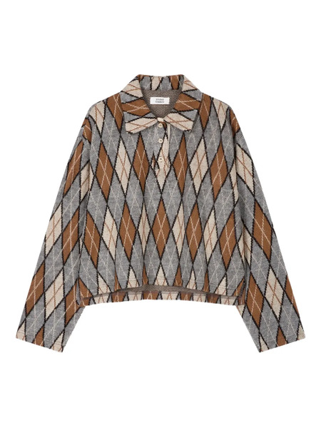  Tomboy Argyle-pattern Polo Top - Grey 