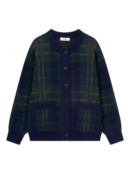  Tomboy Checkered Crew-neck Cardigan - Green 