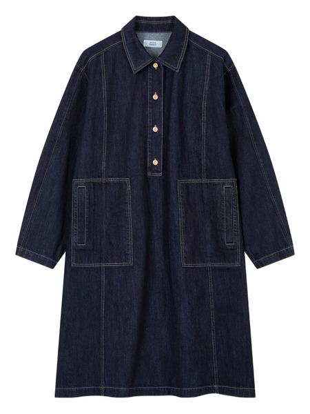  Tomboy Denim Patch-pockets Midi Day Dress - Blue 