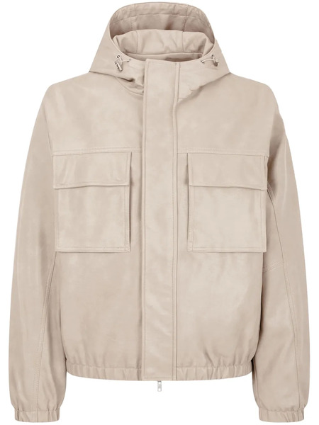  Tomboy Drawstring Faux-leather Hoodie - Neutrals 