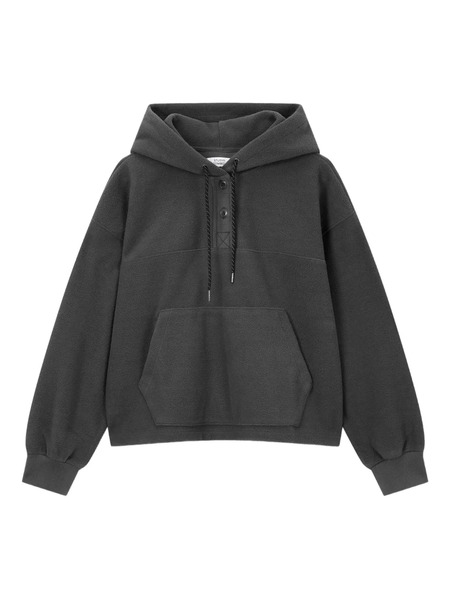  Tomboy Fleece Button-placket Hoodie - Grey 