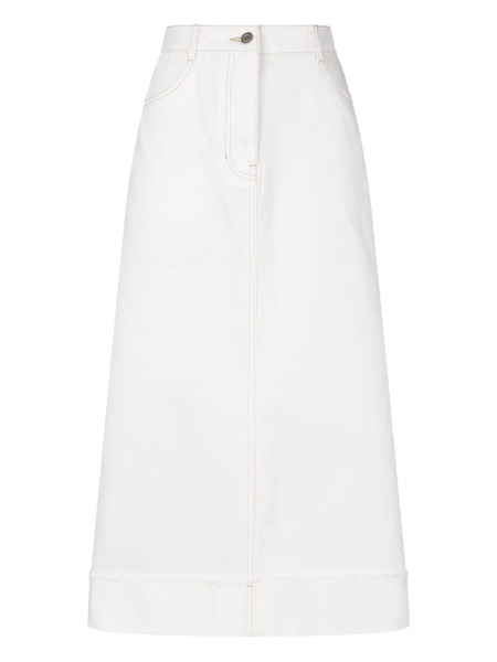  Tomboy Frayed-hem Denim Midi Skirt - White 