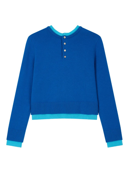  Tomboy Layered Round-neck Sweater - Blue 