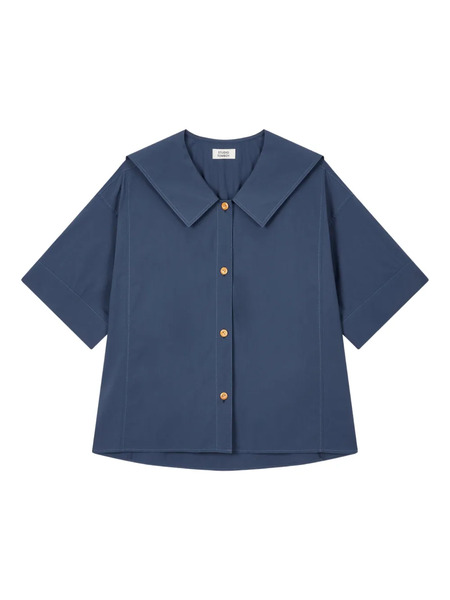  Tomboy Oversized-collar Button-up Shirt - Blue 