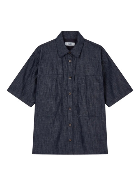  Tomboy Patch-pockets Short-sleeve Denim Shirt - Blue 