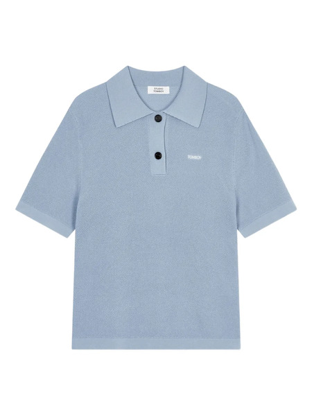  Tomboy Polo-collar Knit Top - Blue 