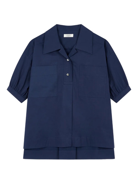  Tomboy Puff-sleeve Chest-pockets Shirt - Blue 
