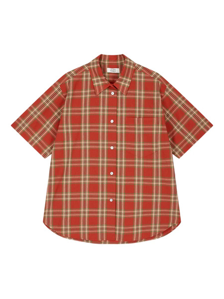  Tomboy Single-pocket Checked Shirt - Red 