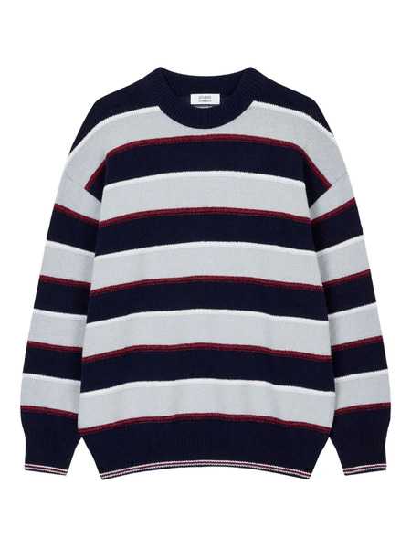  Tomboy Stripe Crew-neck Sweater - Blue 
