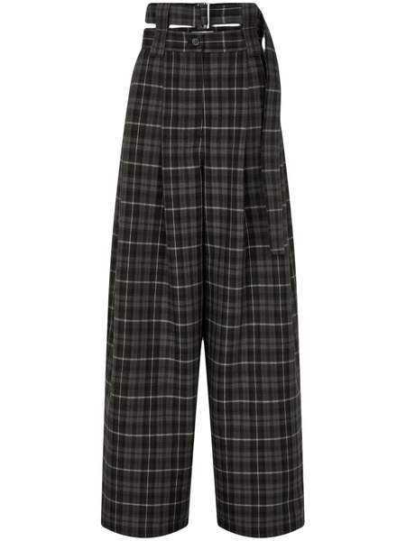  Tomboy Tartan Check-pattern Belted Tuck Trousers - Black 