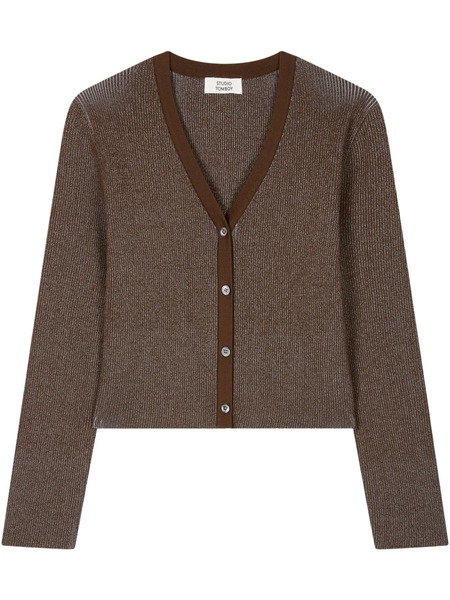  Tomboy V-neck Ribbed-knit Cardigan - Brown 