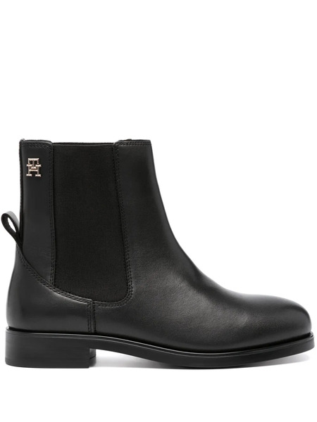  Tommy Hilfiger Logo-plaque Leather Ankle Boots - Black 