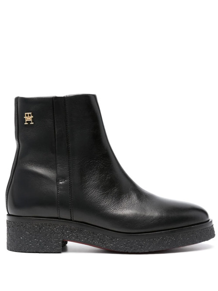  Tommy Hilfiger Logo-plaque Leather Ankle Boots - Black 