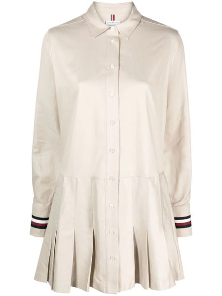  Tommy Hilfiger Logo-plaque Pleated Dress - Neutrals 