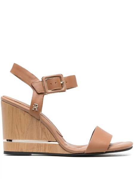  Tommy Hilfiger Metallic-detail Leather Wedge Sandals - Brown 
