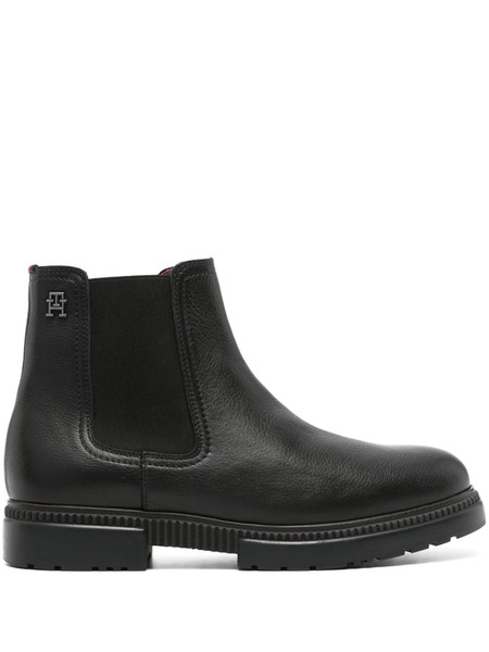 Tommy Hilfiger Monogram-plaque Leather Ankle Boots - Black 