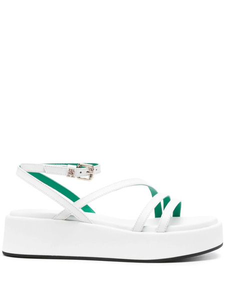  Tommy Hilfiger Strappy Leather Platform Sandals - White 