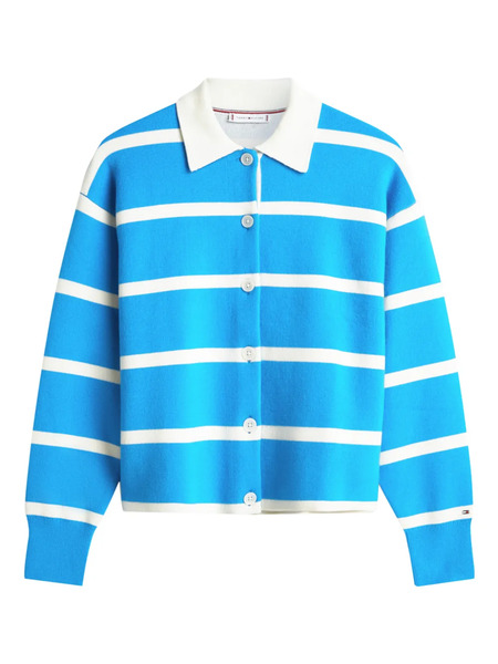  Tommy Hilfiger Striped Collared Cardigan - Blue 