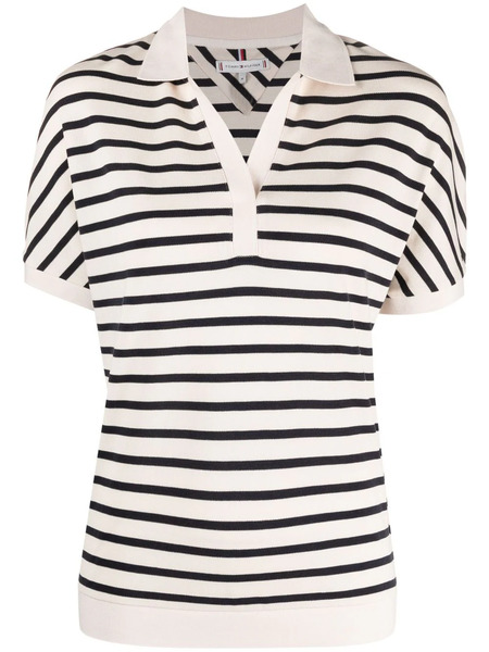  Tommy Hilfiger Striped Split-neck T-shirt - Neutrals 