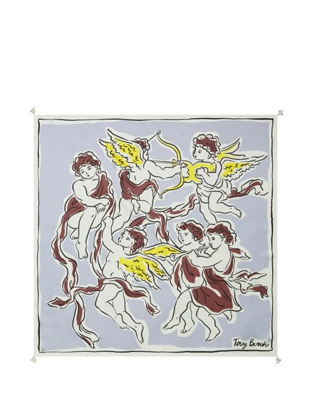  Tory Burch Cherubs Silk Square Scarf - Grey 