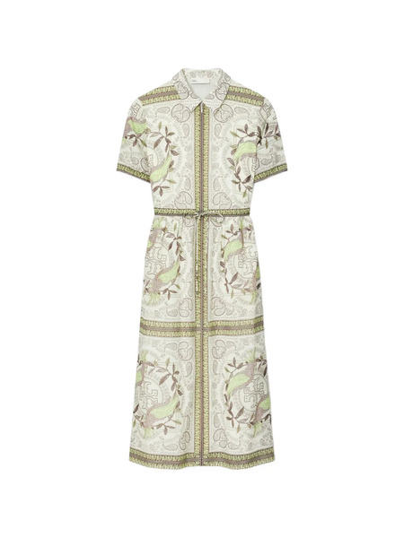  Tory Burch Cinched Cotton Zip Dress - Neutrals 