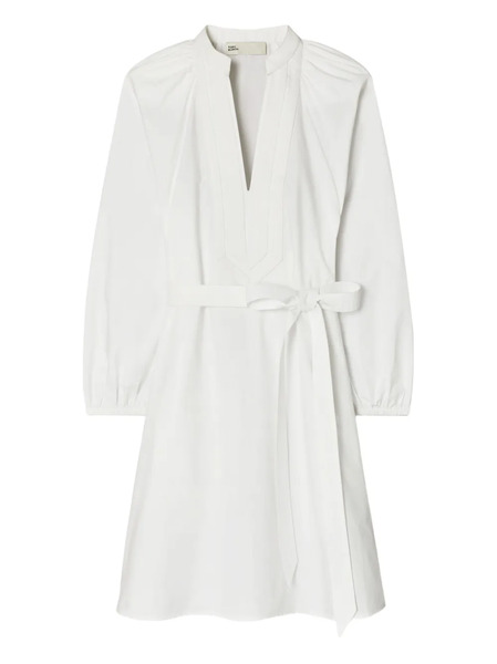  Tory Burch Collared Belted Shirt Dress - White 