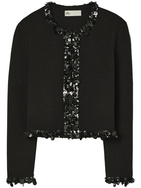  Tory Burch Embellished Cropped Cardigan - Black 