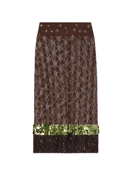  Tory Burch Embellished Lace Skirt - Brown 