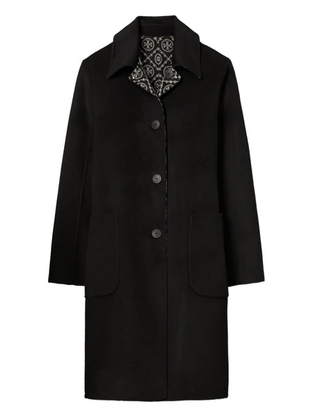  Tory Burch Jacquard Monogram Wool Coat - Black 