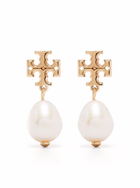  Tory Burch Kira Pearl Double Hoop Earrings - Gold 