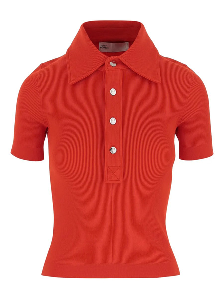  Tory Burch Knitted Polo Top - Red 
