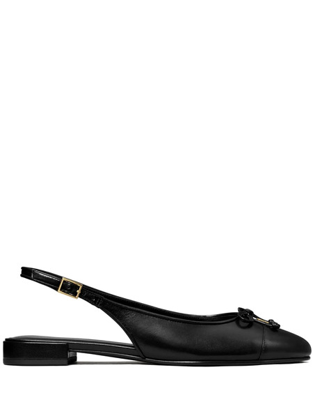  Tory Burch Leather Ballerina Shoes - Black 