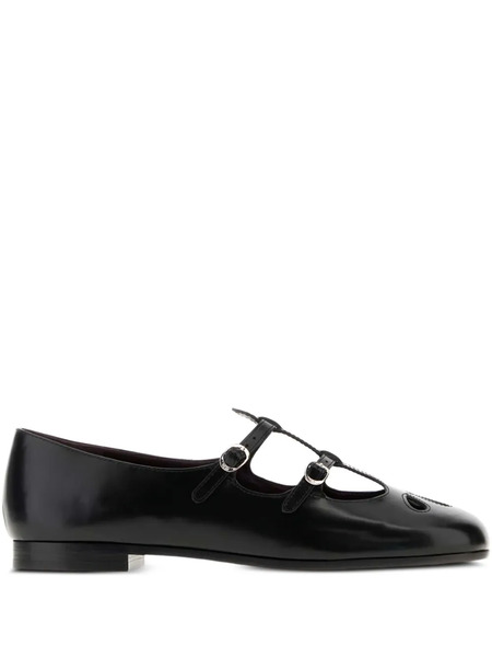  Tory Burch Leather Buckle Flat Pumps - Black 