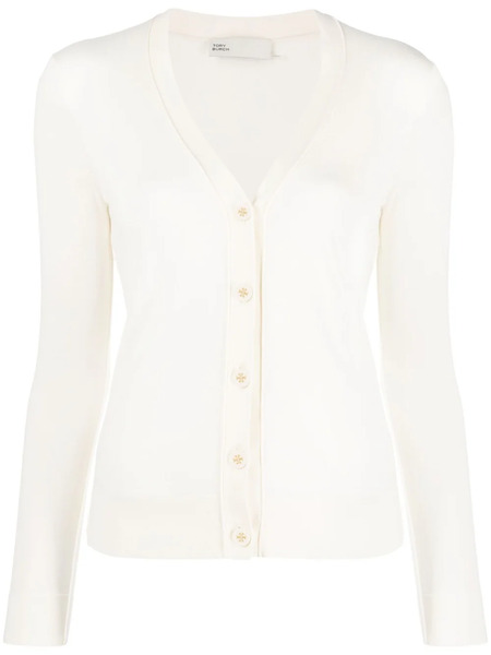  Tory Burch Logo-buttons Knit Cardigan - White 