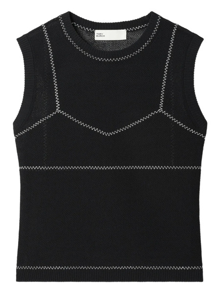  Tory Burch Mesh-panel Sleeveless Top - Black 