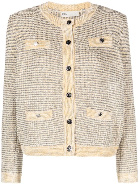  Tory Burch Metallic-thread Striped Cardigan - Neutrals 