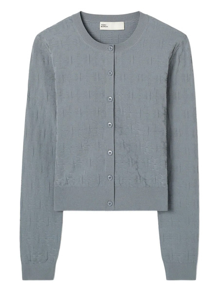  Tory Burch Monogram-jacquard Cardigan - Grey 