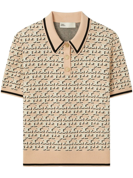  Tory Burch Monogram Jacquard Polo Top - Neutrals 