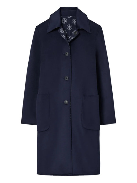  Tory Burch Monogram Jacquard Wool Coat - Blue 