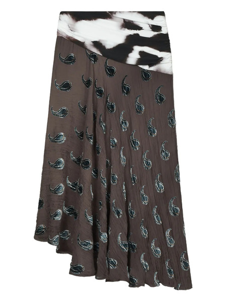  Tory Burch Paisley-pattern Asymmetric Midi Skirt - Brown 