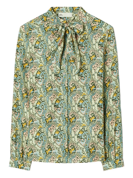  Tory Burch Paisley-print Bow Blouse - Blue 