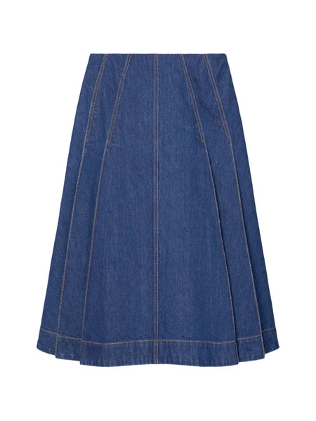  Tory Burch Pleated Denim Midi Skirt - Blue 