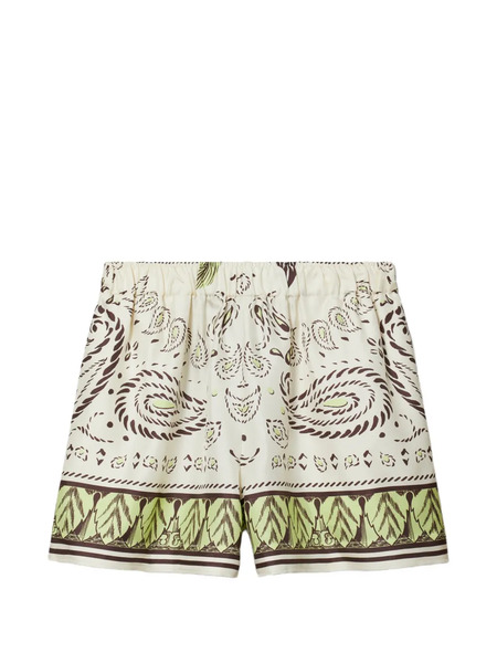  Tory Burch Silk Camp Shorts - Neutrals 