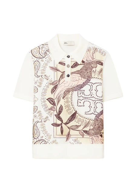  Tory Burch Silk Front Polo - White 